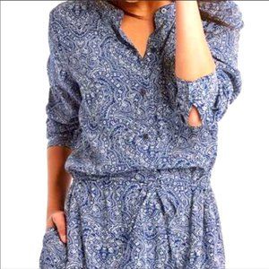 GAP Blue Paisley Sinch Waist Dress with Pockets
